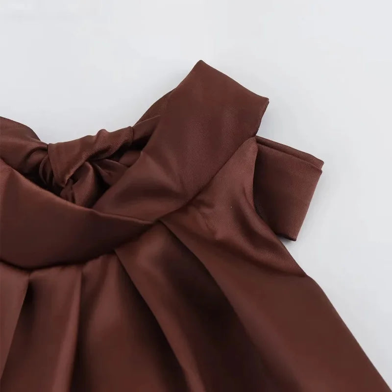 TRAF Halter Satin Long Dress Women.