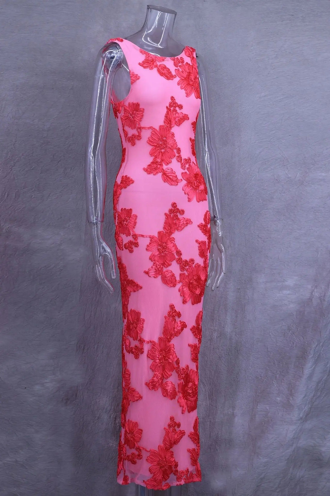 VEITCHE Elegant Women Sleeveless 3d Flowers Party Dress.