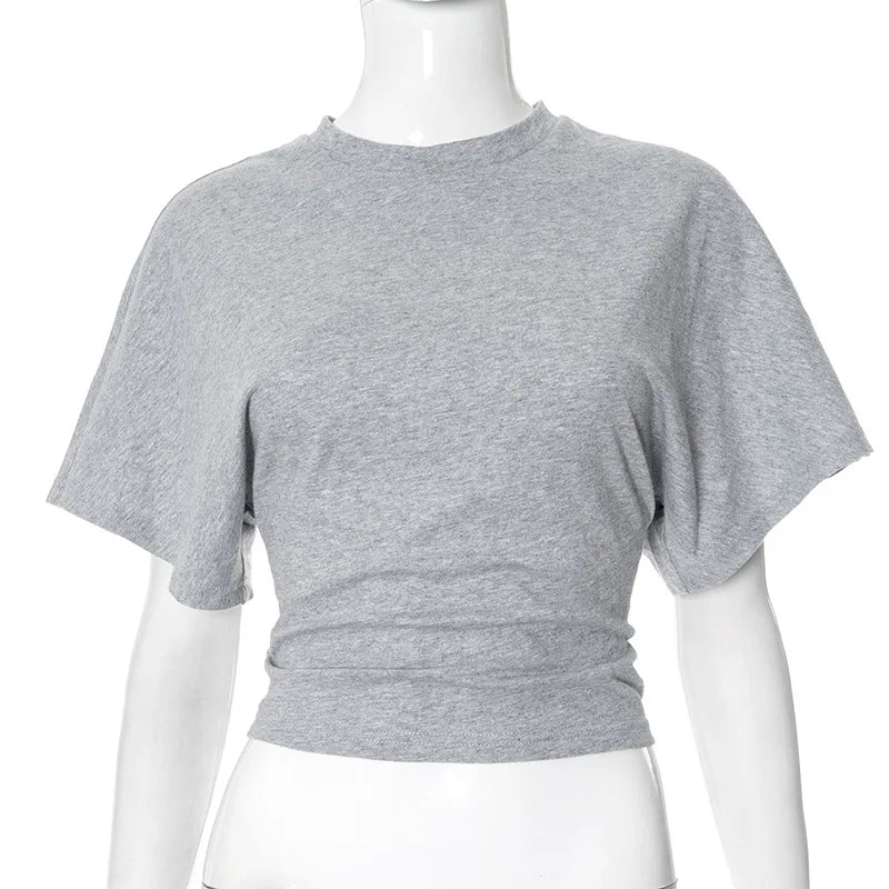 Fashion Casual Solid Gray Cropped T-shirt
