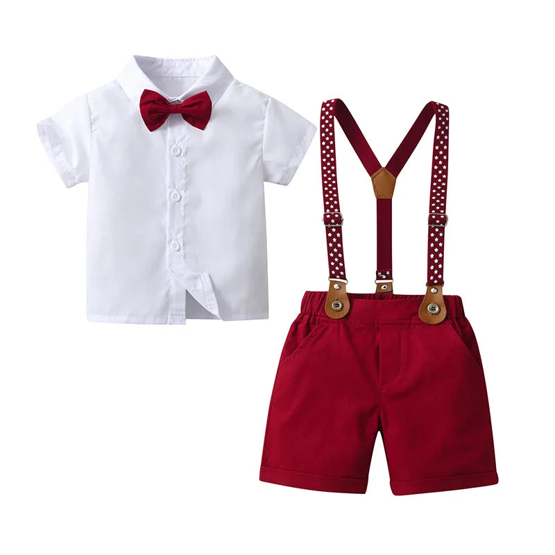 Boy Wedding Summer Clothes Star Print Suspender Set.