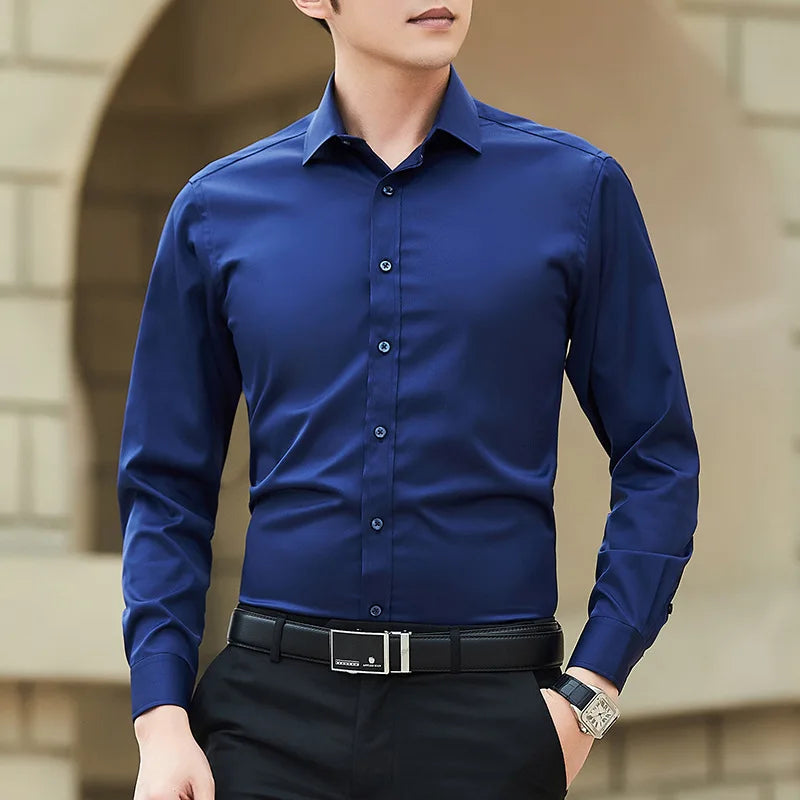 New Plus Size Men Solid Color Business Shirt