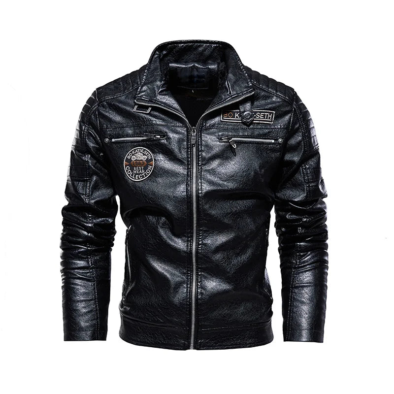 Leather Jacket Men Winter Fleece Motorcycle Faux