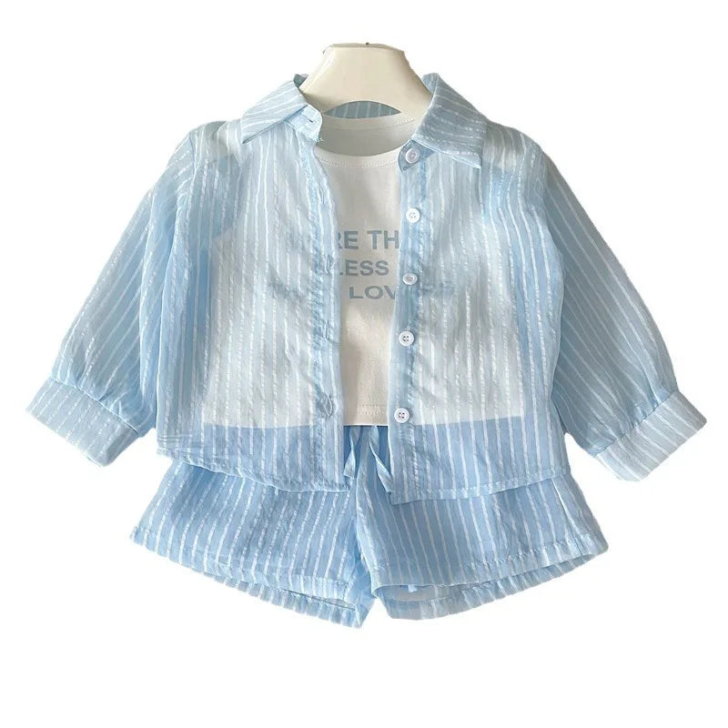 Girls Korean Version of the Three-Piece T-Shirt Short-Sleeved.