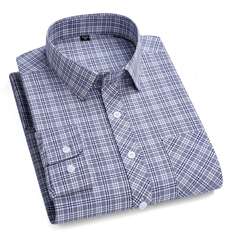 Men's Plaid Shirts Long Sleeve Cotton Checked Shirt