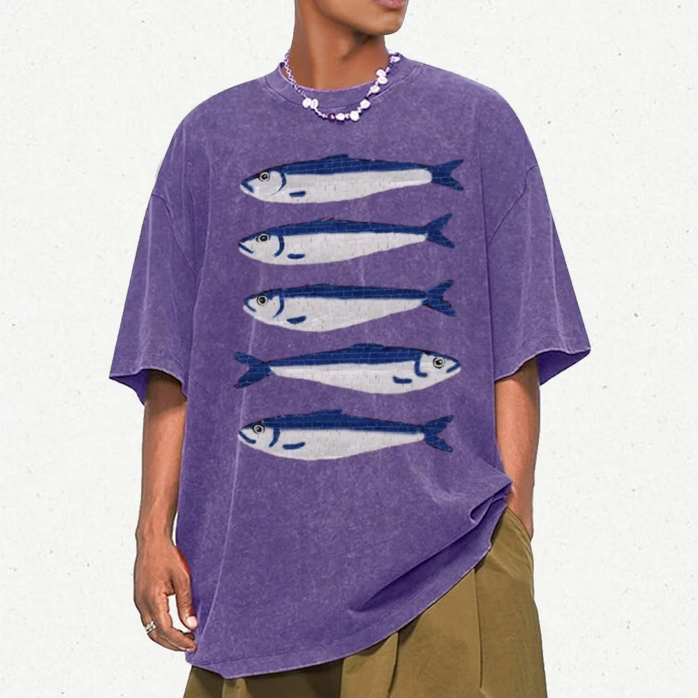Gojo Cartoon Salted Fish Print Women's Loose T-Shirt Oversized.