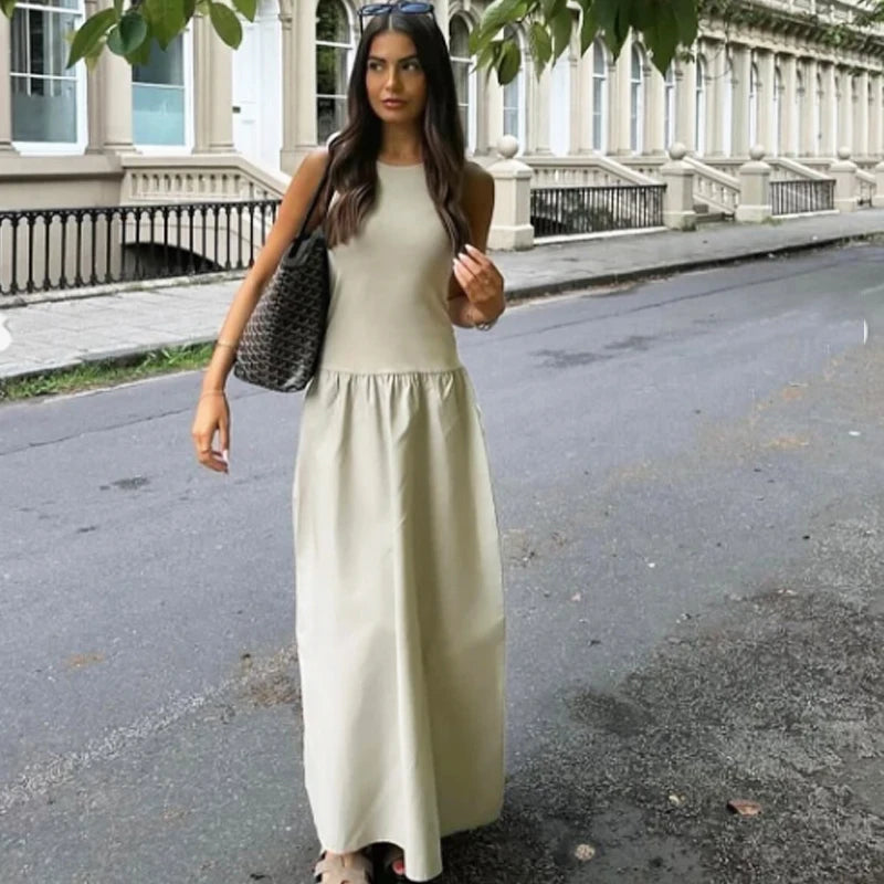 HXAO Khaki Elegant Long Dresses.