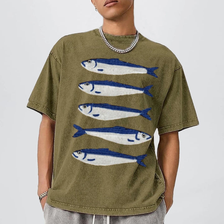 Gojo Cartoon Salted Fish Print Women's Loose T-Shirt Oversized.