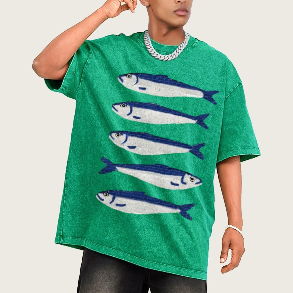 Gojo Cartoon Salted Fish Print Women's Loose T-Shirt Oversized.