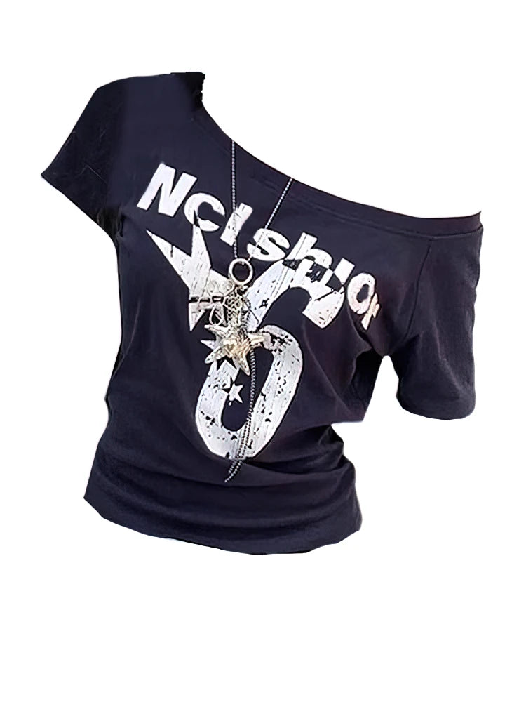 Y2k Sport Summer Off shoulder Top Women Sexy Vintage.