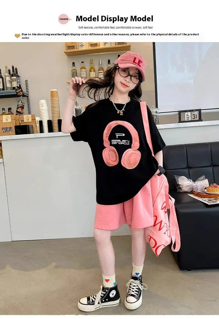 Girls Summer T-Shirt Short-Sleeved Suit Korean Version.