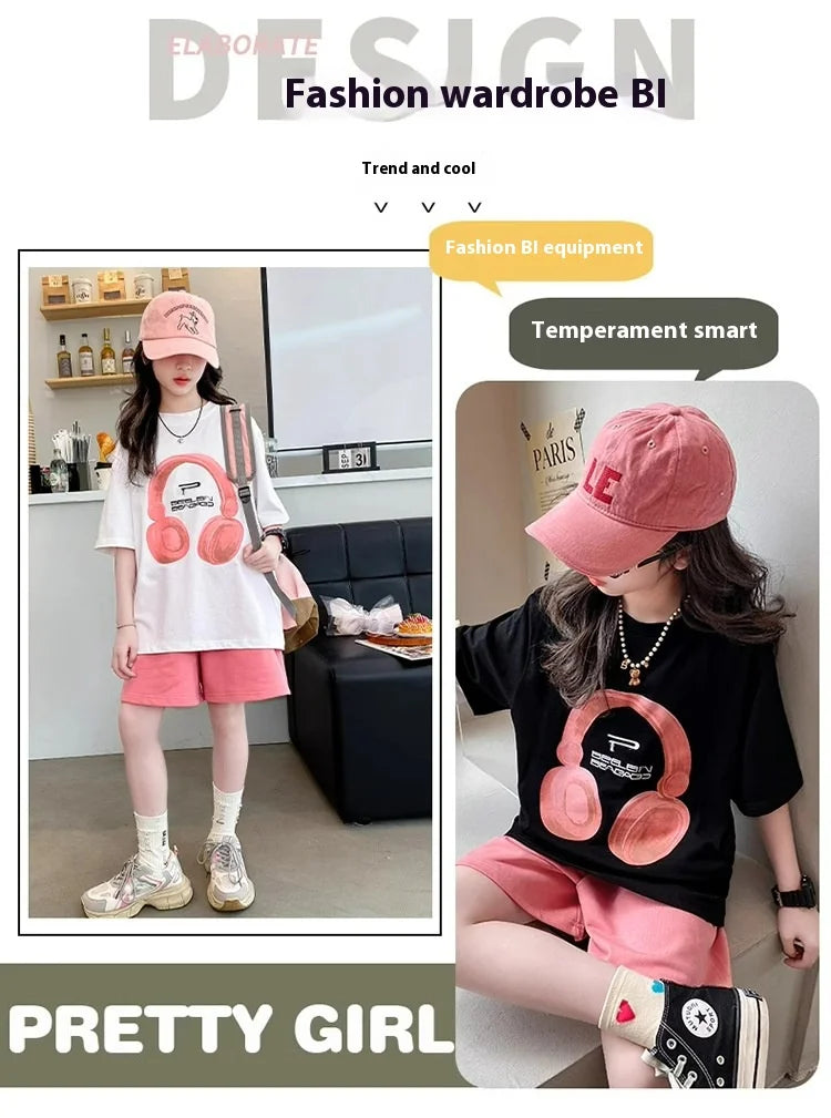 Girls Summer T-Shirt Short-Sleeved Suit Korean Version.