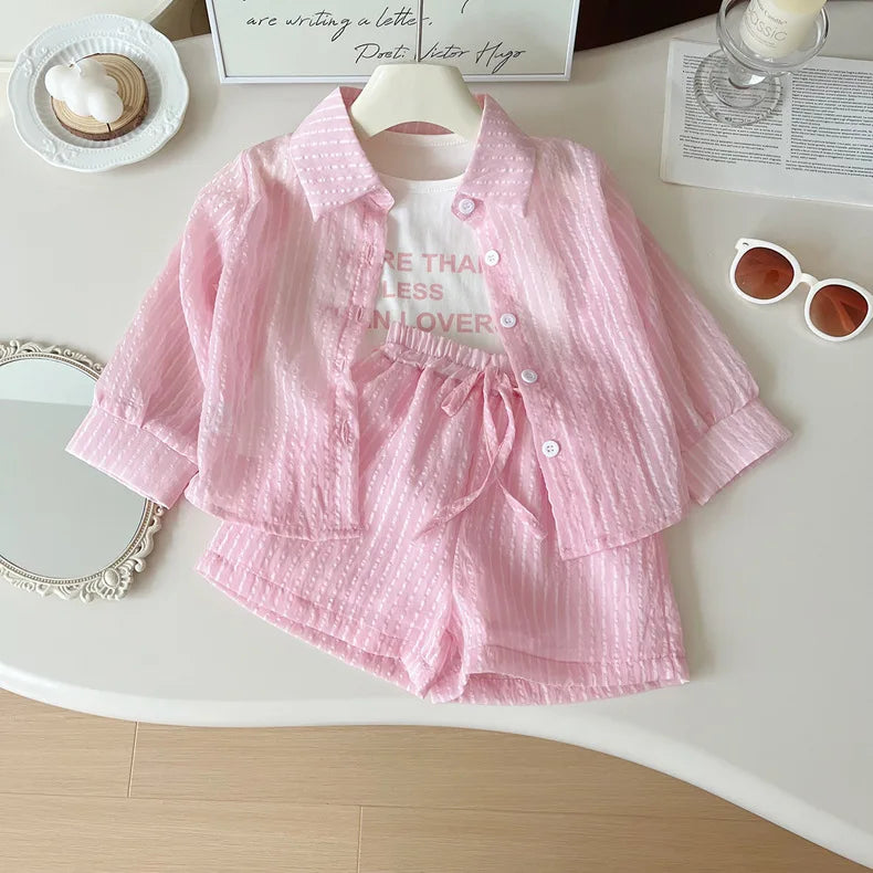 Girls Korean Version of the Three-Piece T-Shirt Short-Sleeved.