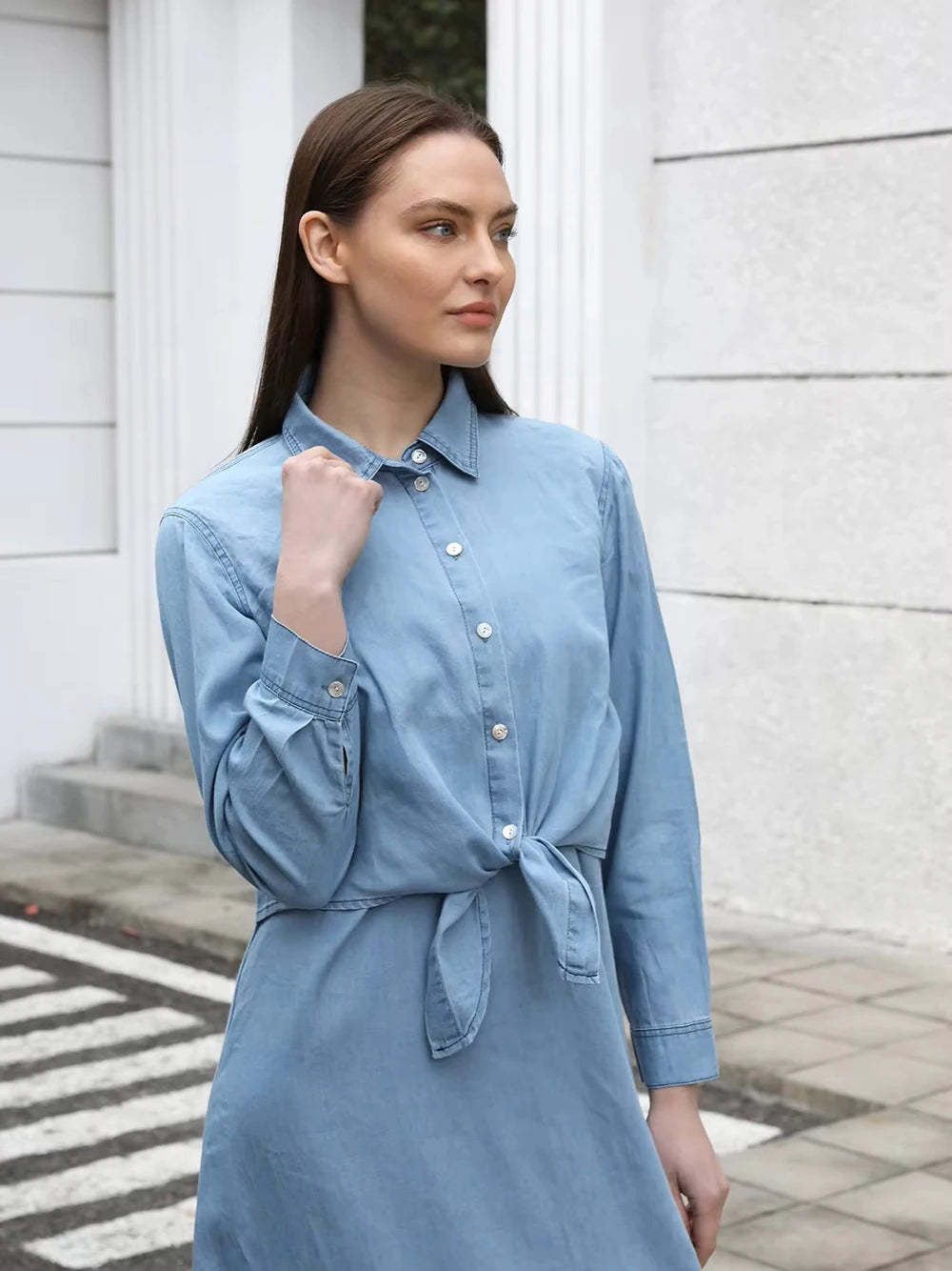 Women Lightweight Denim Wrap Blouse & Slip Dress.