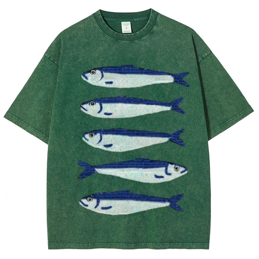 Gojo Cartoon Salted Fish Print Women's Loose T-Shirt Oversized
