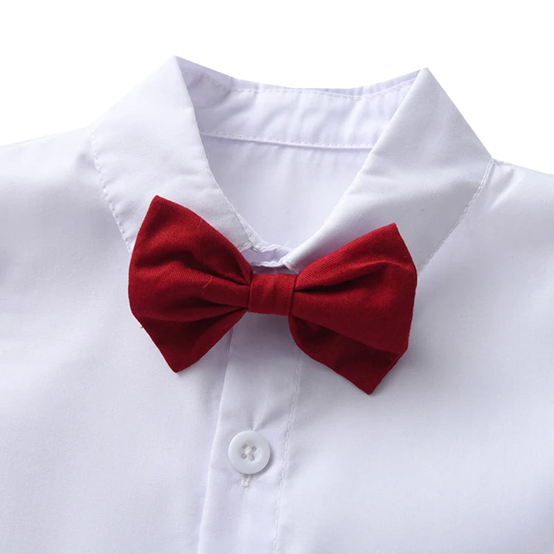 Boy Wedding Summer Clothes Star Print Suspender Set.