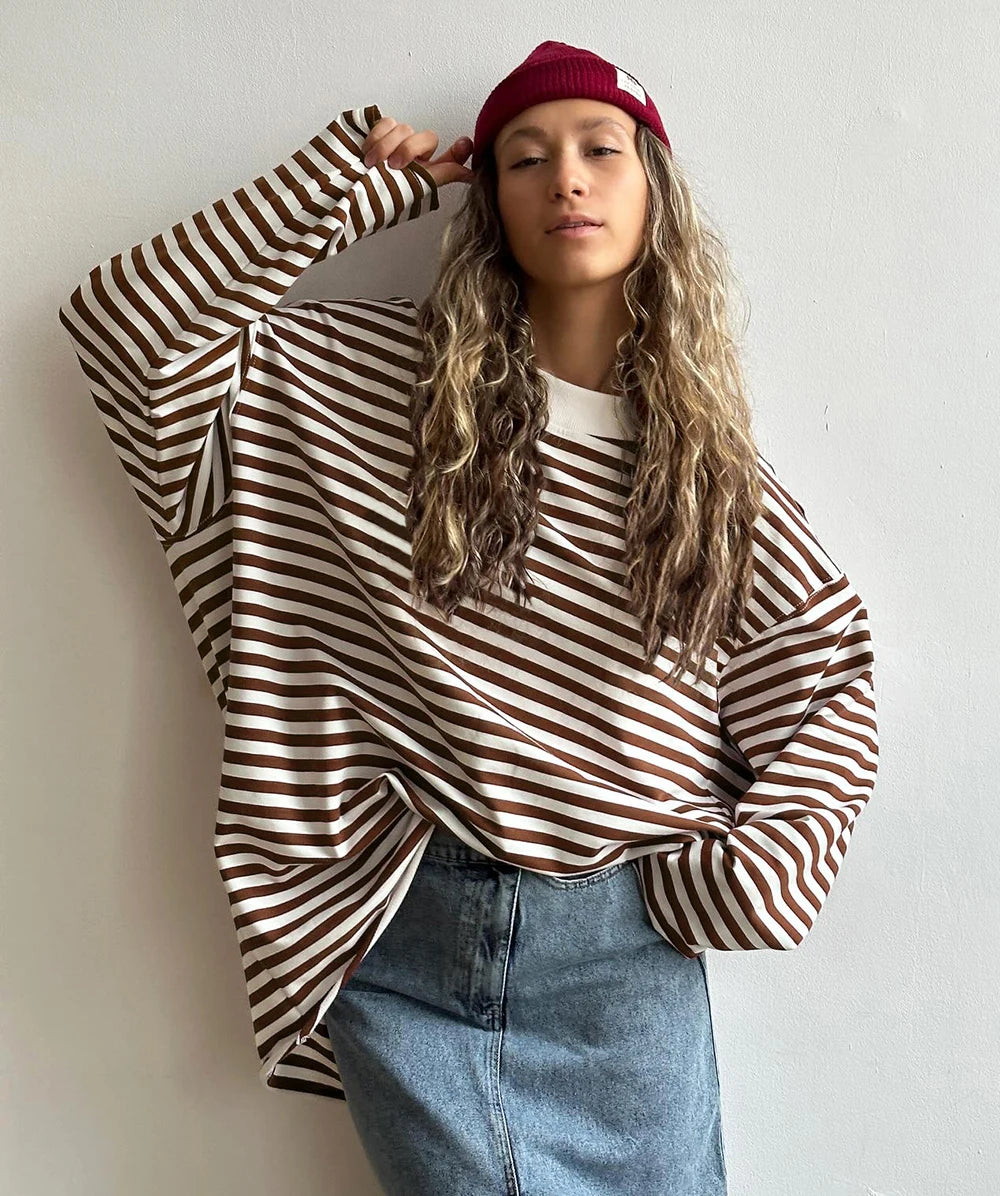 Women's Striped T-shirt 95% Cotton Oversized.