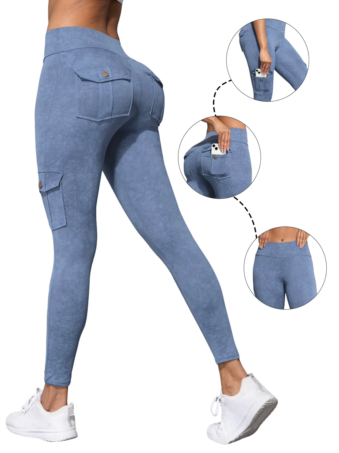 1/3 PCS Washed Print Work Pocket Women Leggings.