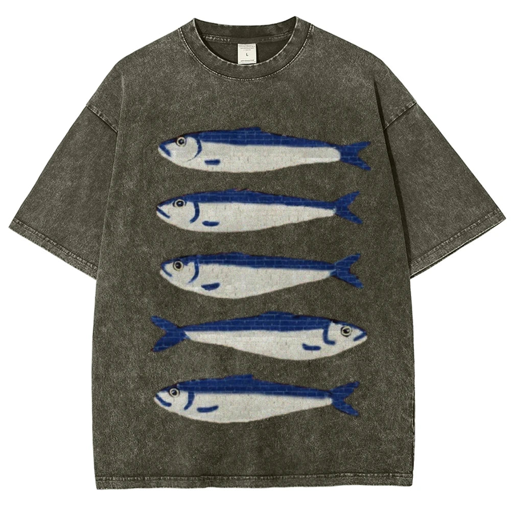 Gojo Cartoon Salted Fish Print Women's Loose T-Shirt Oversized