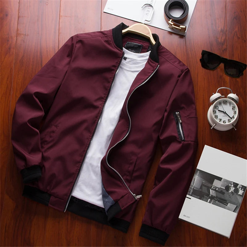 Men Bomber Jacket Thin Slim Long Sleeve baseball Jackets Mens.