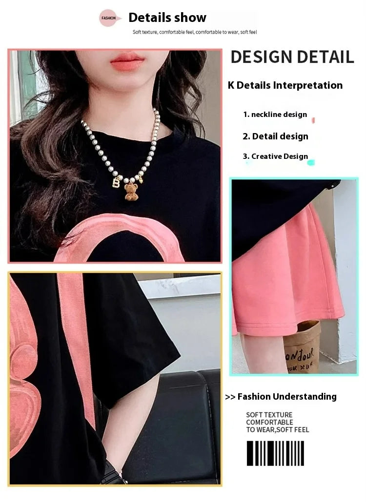 Girls Summer T-Shirt Short-Sleeved Suit Korean Version.