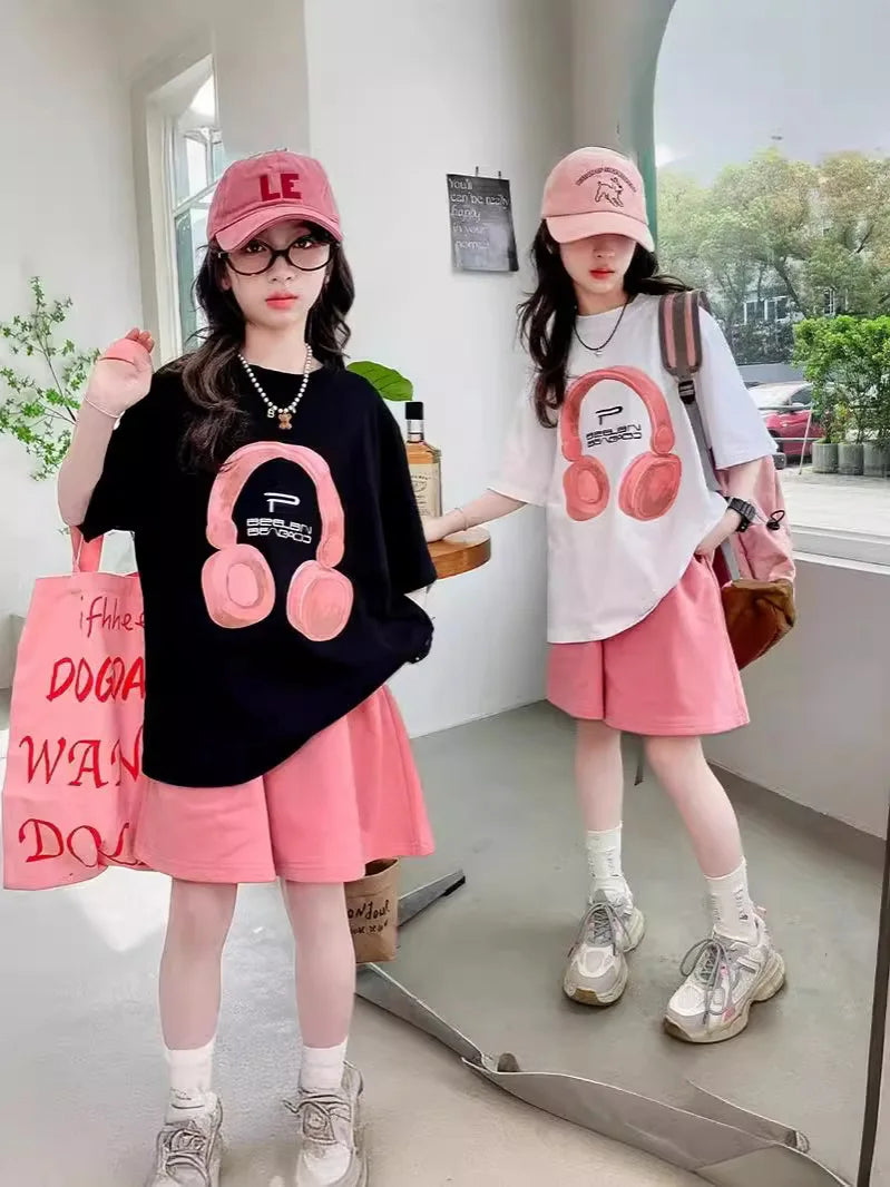 Girls Summer T-Shirt Short-Sleeved Suit Korean Version.