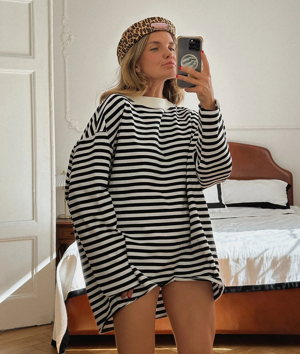 Women's Striped T-shirt 95% Cotton Oversized.