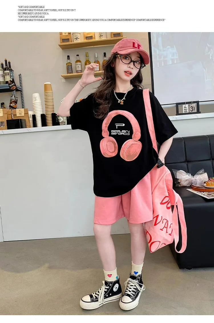 Girls Summer T-Shirt Short-Sleeved Suit Korean Version.