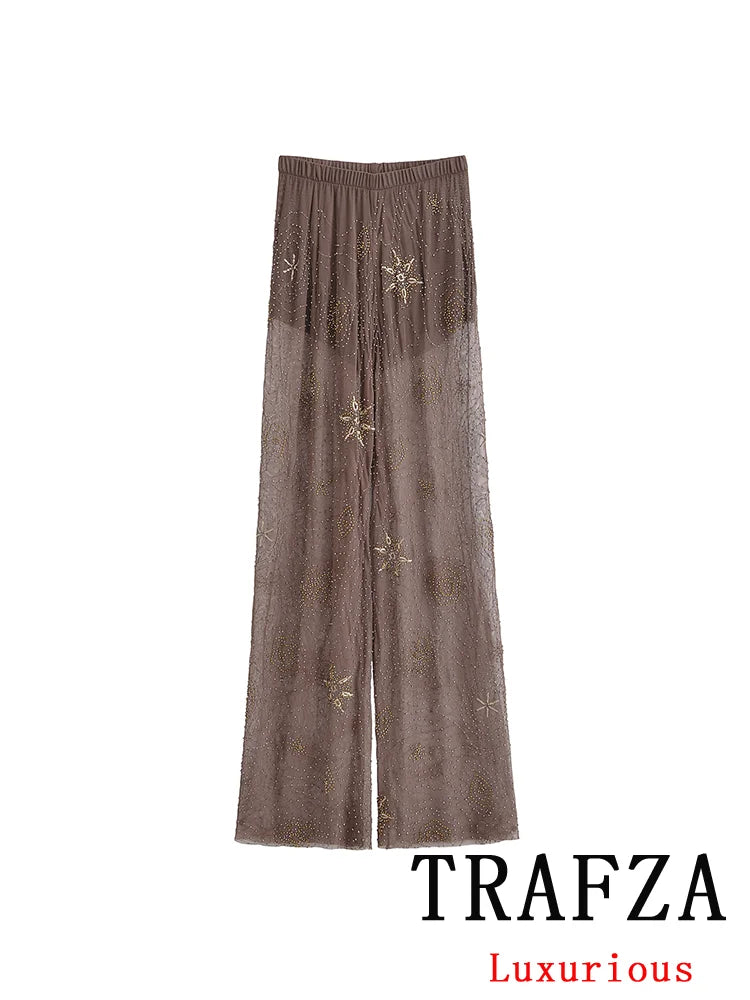 TRAFZA Sexy Chic Women Transparent Pants.