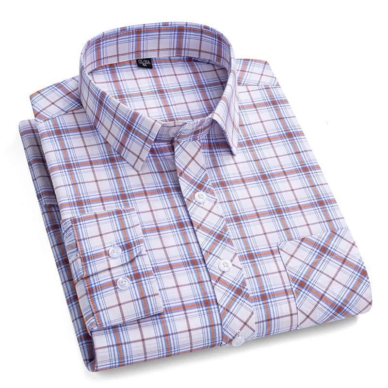 Men's Plaid Shirts Long Sleeve Cotton Checked Shirt