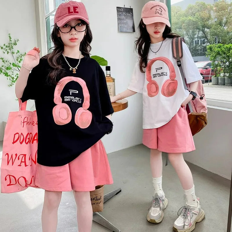 Girls Summer T-Shirt Short-Sleeved Suit Korean Version.