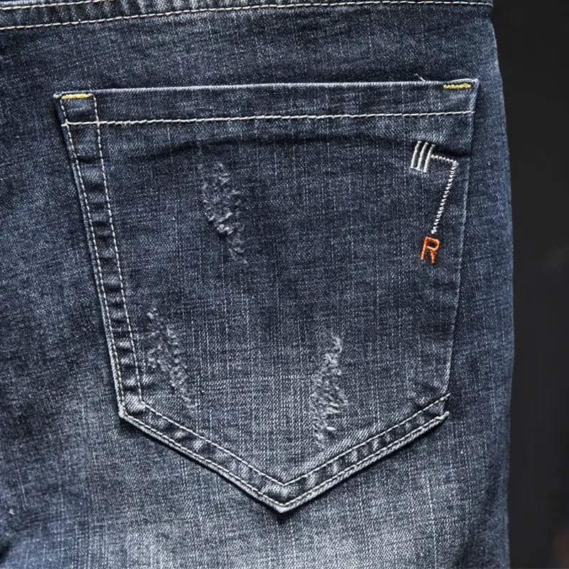 Men Ripped Worn-out Slim-fit Cotton Denim Pants