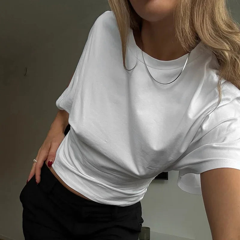 Fashion Casual Solid Gray Cropped T-shirt.