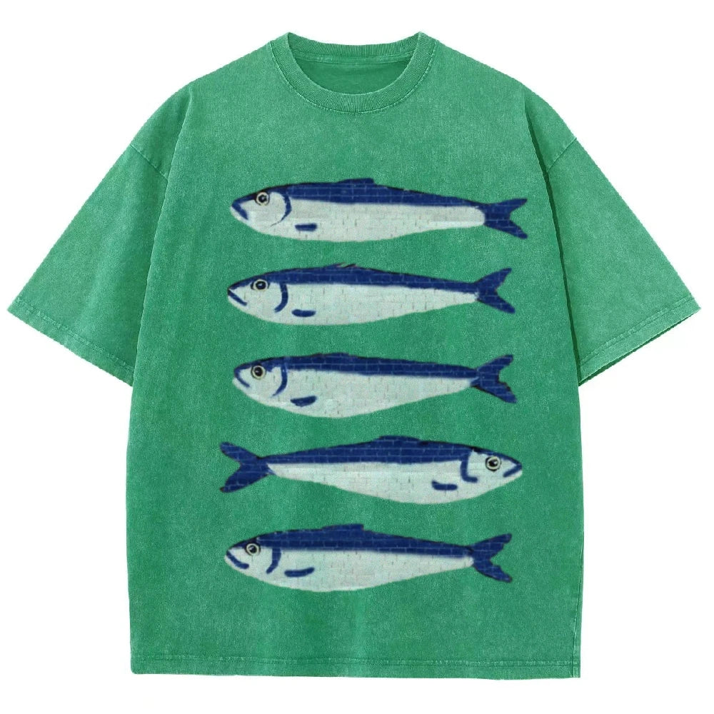 Gojo Cartoon Salted Fish Print Women's Loose T-Shirt Oversized