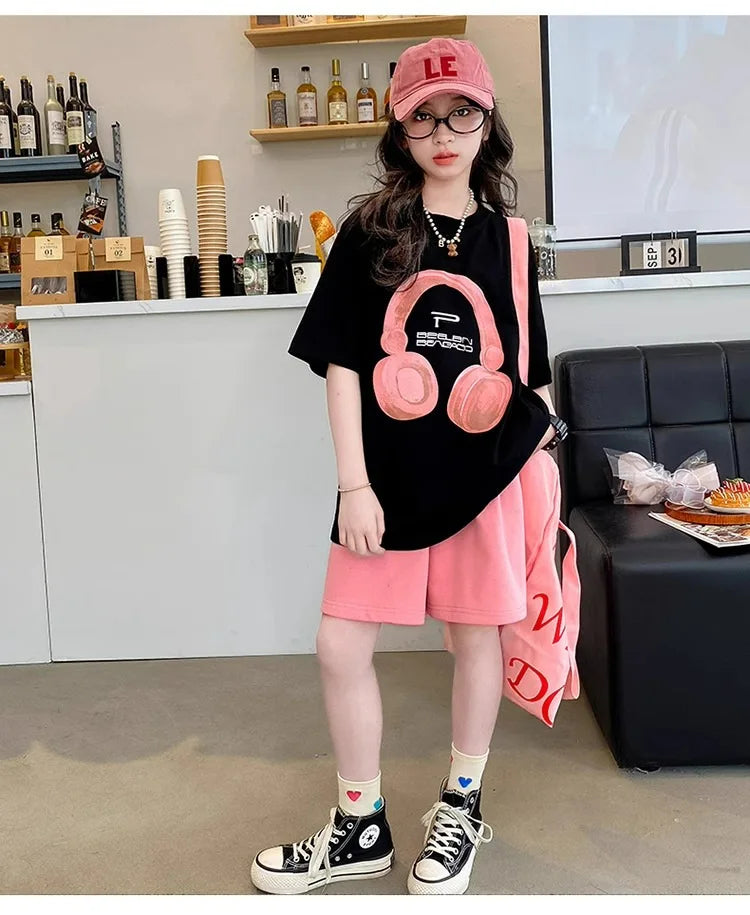 Girls Summer T-Shirt Short-Sleeved Suit Korean Version.