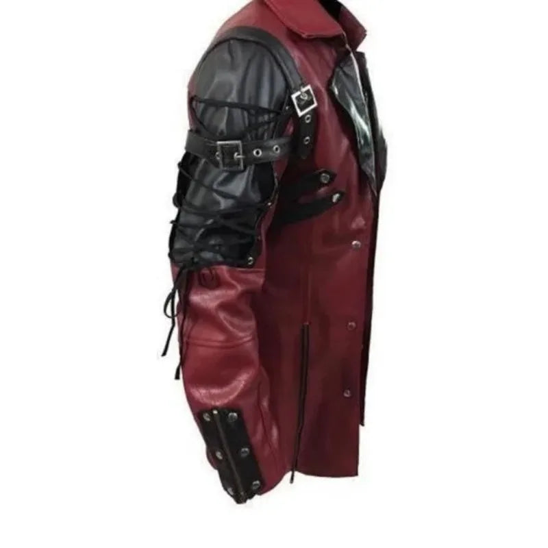 New Steampunk Men's Gothic Trench Coat Leather Jacket