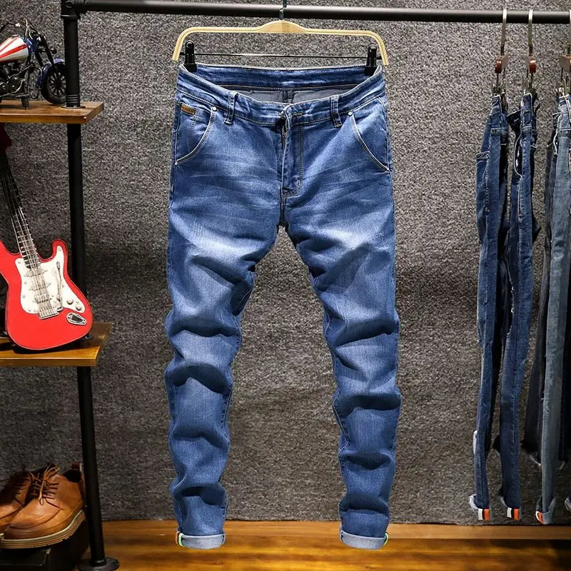 Men Ripped Worn-out Slim-fit Cotton Denim Pants