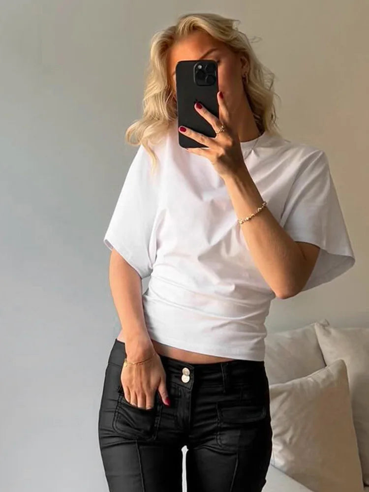 Fashion Casual Solid Gray Cropped T-shirt.