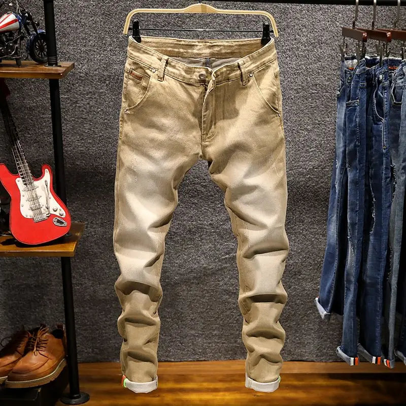 Men Ripped Worn-out Slim-fit Cotton Denim Pants