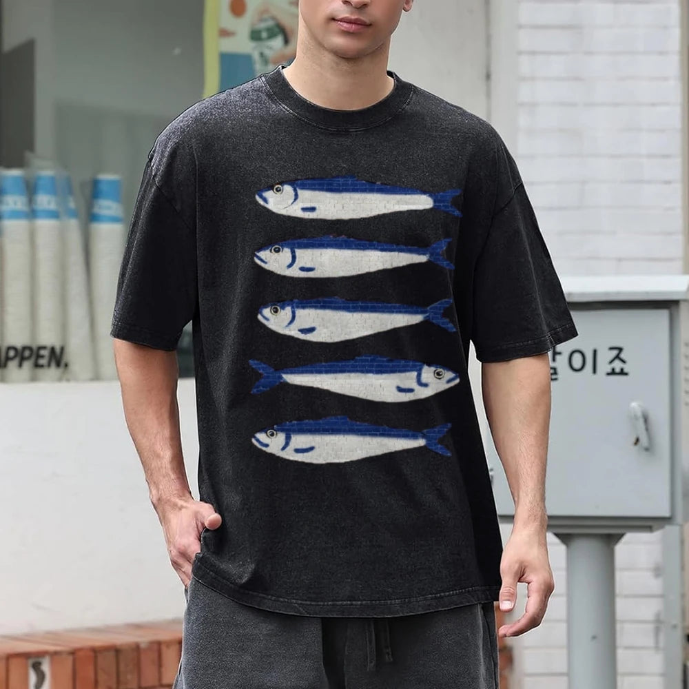 Gojo Cartoon Salted Fish Print Women's Loose T-Shirt Oversized.