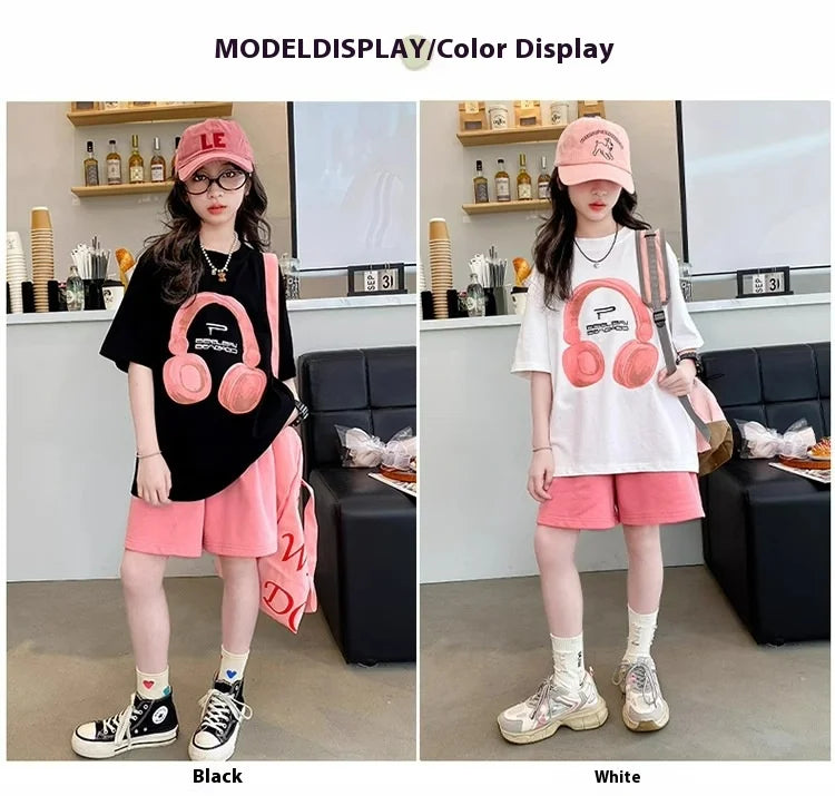 Girls Summer T-Shirt Short-Sleeved Suit Korean Version.