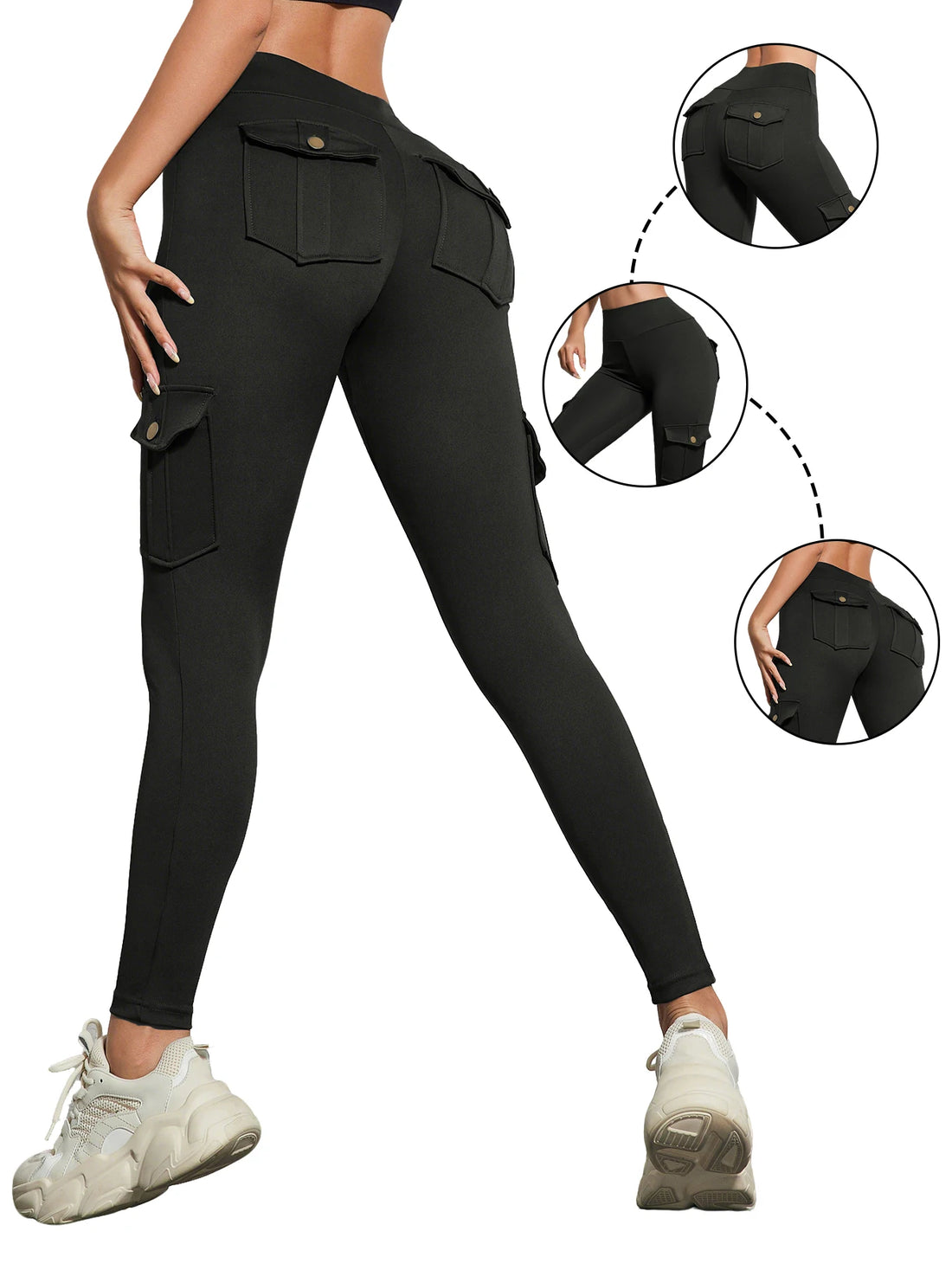 1/3 PCS Washed Print Work Pocket Women Leggings.