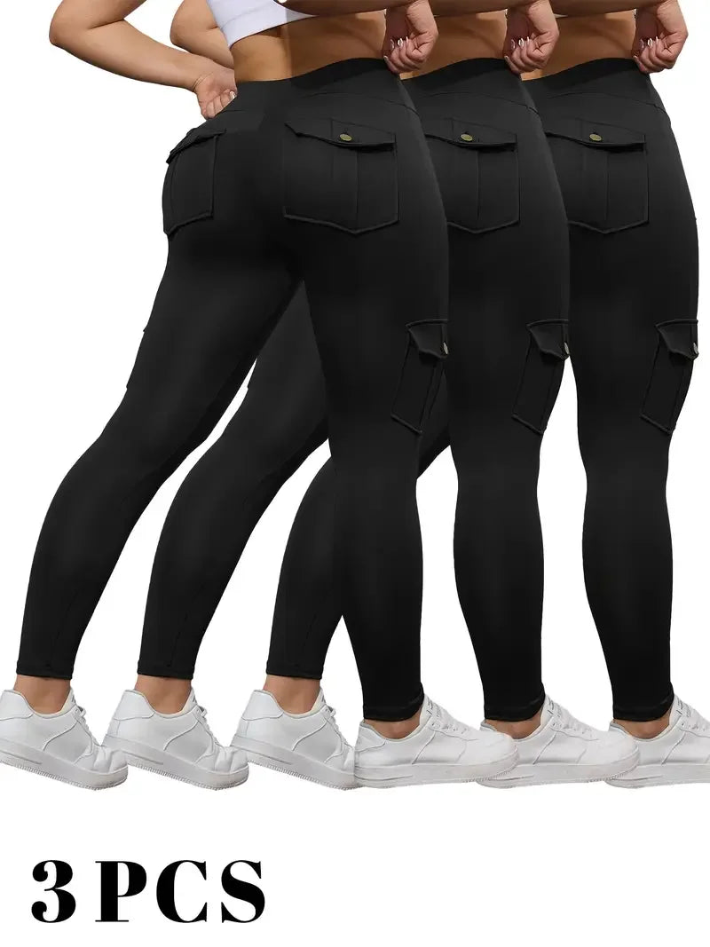 1/3 PCS Washed Print Work Pocket Women Leggings.