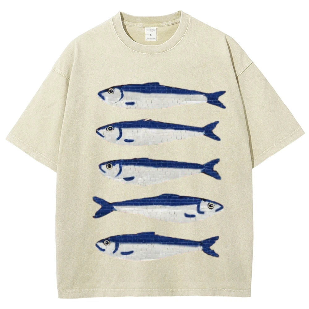 Gojo Cartoon Salted Fish Print Women's Loose T-Shirt Oversized