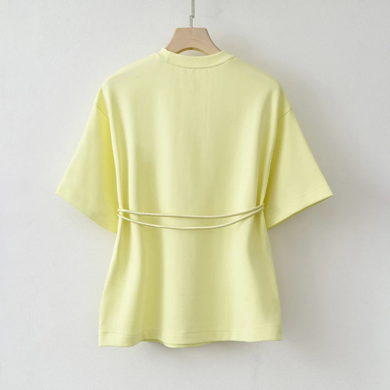 Summer Basic Yellow White Flower T shirt Top.