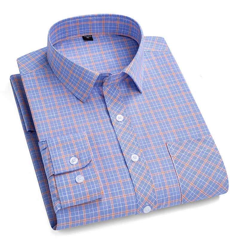 Men's Plaid Shirts Long Sleeve Cotton Checked Shirt