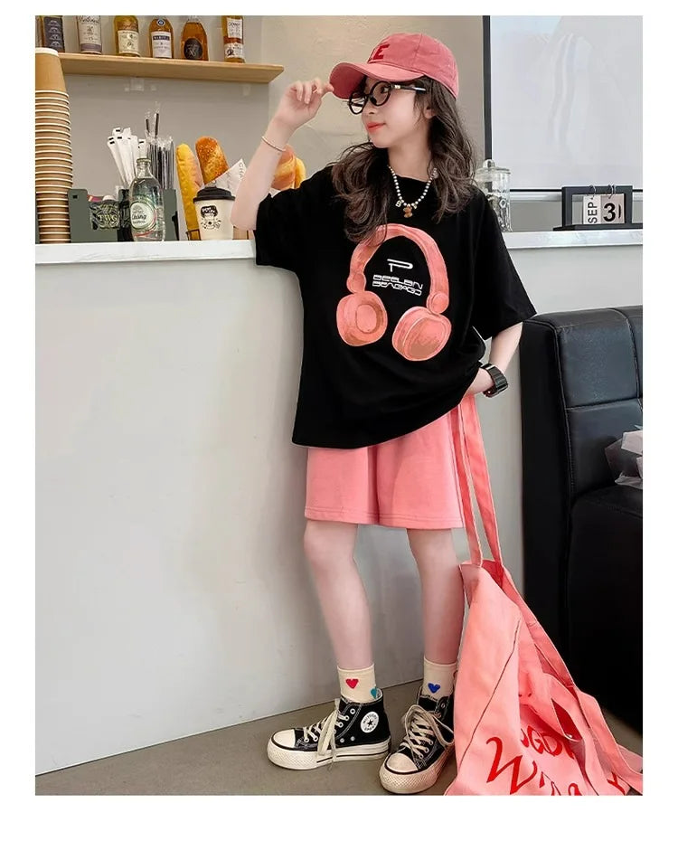 Girls Summer T-Shirt Short-Sleeved Suit Korean Version.