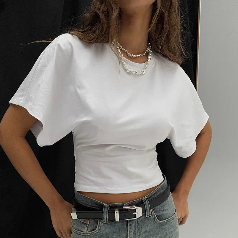 Fashion Casual Solid Gray Cropped T-shirt.