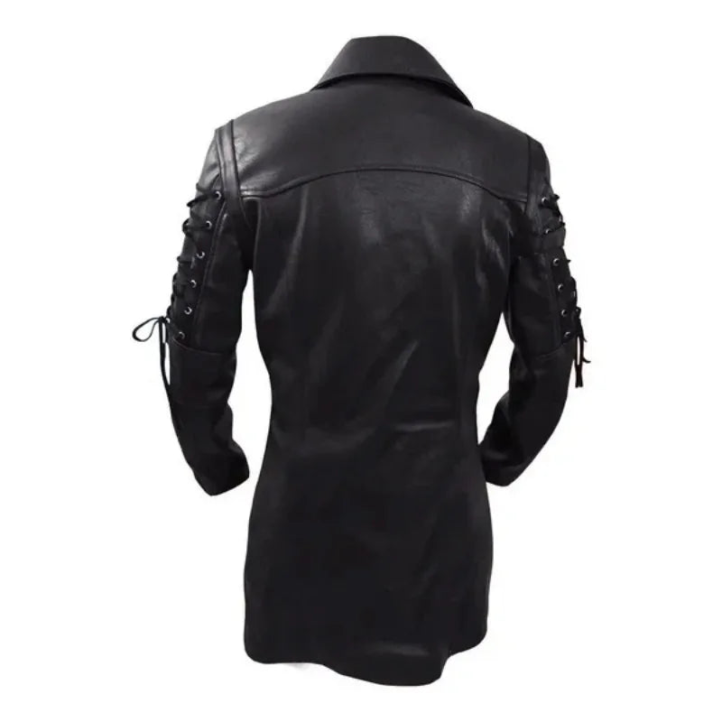New Steampunk Men's Gothic Trench Coat Leather Jacket
