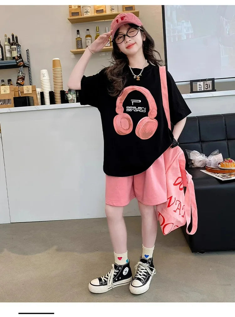 Girls Summer T-Shirt Short-Sleeved Suit Korean Version.