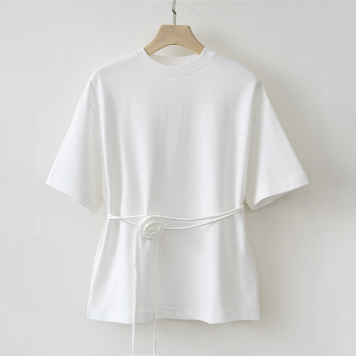 Summer Basic Yellow White Flower T shirt Top.